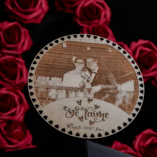 maphotosurbois, Boule cadeau Saint-Valentin, photo gravée sur bois, normandie