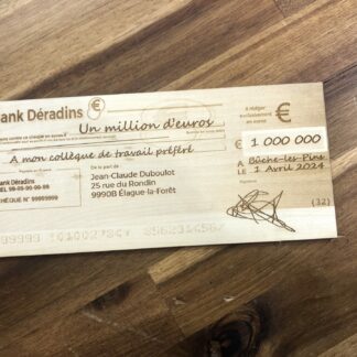 cheque en bois gravé - maphotosurbois - normandie