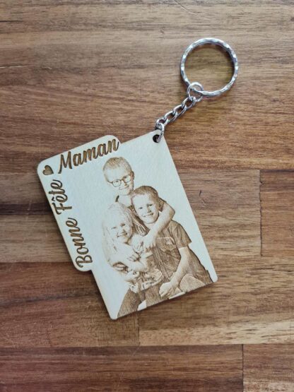 Porte cle fete des meres - maphotosurbois - gravure sur bois